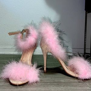 Pink furry heels